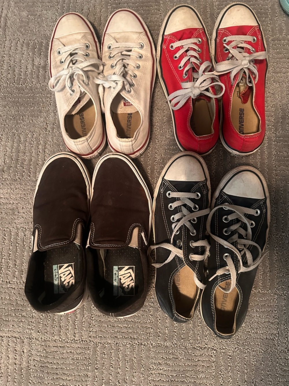 Converse Canvas Sneakers in Red, White, and black.

Black Vans comfy cush